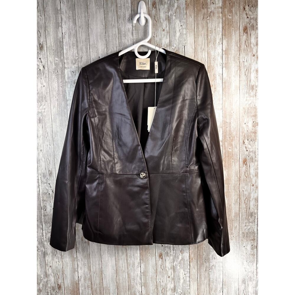 Elie Tahari Jacket Womens 6 Chocolate Brown Faux‎ Leather 1 Button EH424037 NEW
